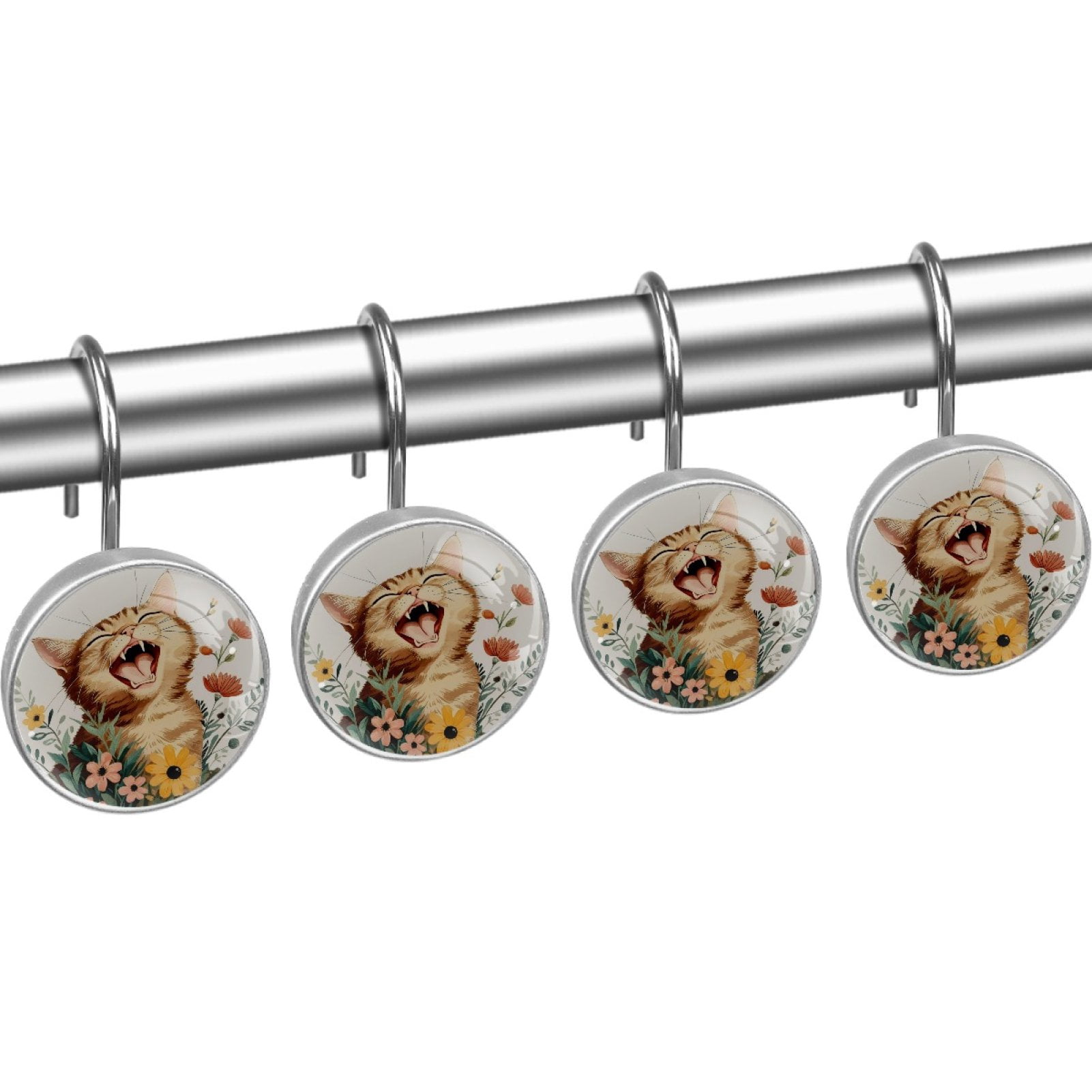HemaKayy 12 Pcs Shower Curtain Hooks Bathroom Decorative Accessories Laughing Cat