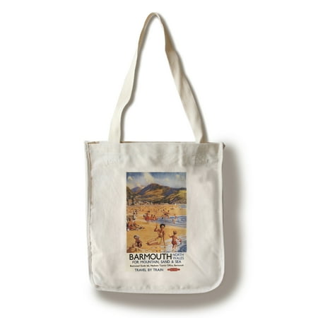 Barmouth, England - Beach Scene Mother and Kids British Rail - Vintage Travel Poster (100% Cotton Tote Bag -