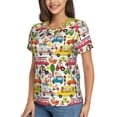 thumbnail image 2 of Xecao Transports with Animals for Women's V-Neck T-Shirts-Elegant Half-Sleeve Tops Perfect for Summer-X-Large, 2 of 5