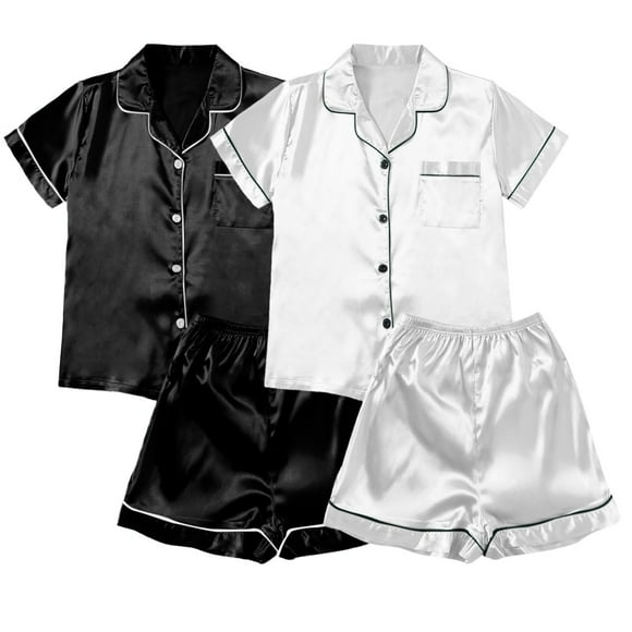 B91xZ Silk Pajamas Womens Bride Pajamas Button Down Pjs Loungewear Set,BK1 XL