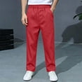 thumbnail image 2 of Boys School Uniform Pants Pull-On Loose Fit Lightweight Workwear Flat Front Elastic Waisted Straight Trousers with Pockets Red 10-11 Years, 2 of 9