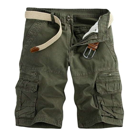 Men's Cotton Cargo Shorts Relaxed Fit Outdoor Casual Work Shorts Outdoor Casual Expandable Waist Lightweight Quick Dry Fishing Hiking Shorts with Pockets No Belt,Army Green,32