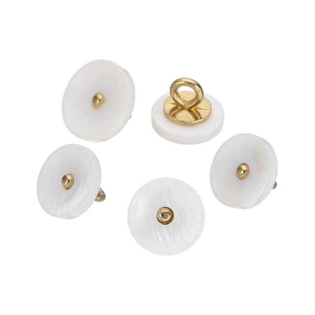 5Pcs Natural Shell Button, 10mm Bowl Shell Shank Buttons, White/Silver