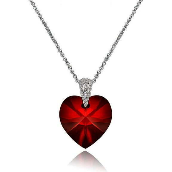Sterling Silver Ruby Heart Necklace Created with Swarovski Crystals