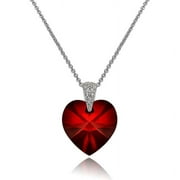Sterling Silver Ruby Heart Necklace Created with Swarovski Crystals
