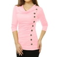 thumbnail image 4 of INSPIRE CHIC Women's Cowl Neck Long Sleeve Top Button Decor Ruched Front Regular Fit Pullover Top L Light Pink, 4 of 6