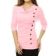 thumbnail image 4 of INSPIRAR CHIC Blusa de Manga Larga con Cuello de Cowl y Botones Decorativos, Frontal Fruncido, Ajuste Regular, Talla M, Rosa Claro, 4 of 6