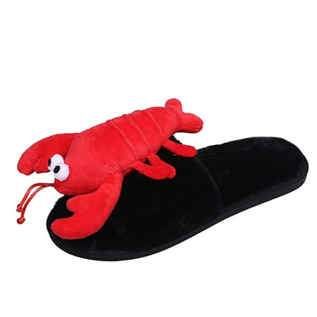 

Bkolouuoe Turtle Slippers for Women Ladies Fashion Cute Plush Lobster Open Toe Flat Casual Warm Furry Slippers Slides for Women