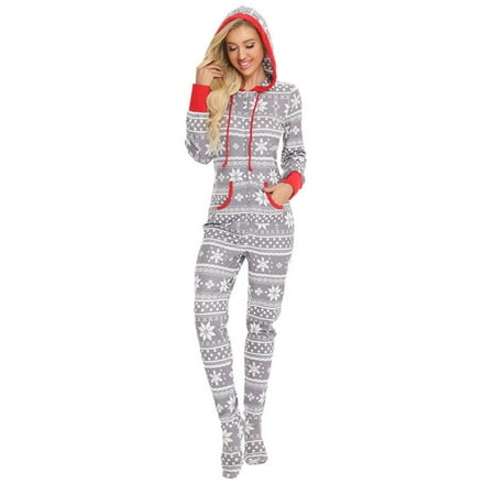 

Maxcozy Christmas Family Pajamas Matching Sets -Adult Kids Hooded One-piece Footed Sleepwear Xmas Onesie Gray Women XL