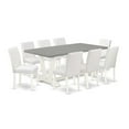 thumbnail image 2 of East West Furniture V097AB264-9 9-Piece Beautiful a Superb Cement Color Wood Dining Table Top and 8 Modern Pu Leather Dining Chairs with Stylish Chair Back, Linen White Finish, 2 of 10