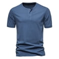 thumbnail image 2 of Camiseta de manga corta de algodón de color liso con cuello Henry de verano, 2 of 5