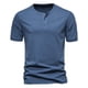 thumbnail image 2 of Camiseta de manga corta de algodón de color liso con cuello Henry de verano, 2 of 5