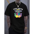 thumbnail image 2 of Men's Casual Short-Sleeve T-Shirt with "Chillin' with My Peeps" Lettering & Bunny Graphic - Lightweight Summer Tee for Casual Attire, Regular Fit, White, 2 of 12