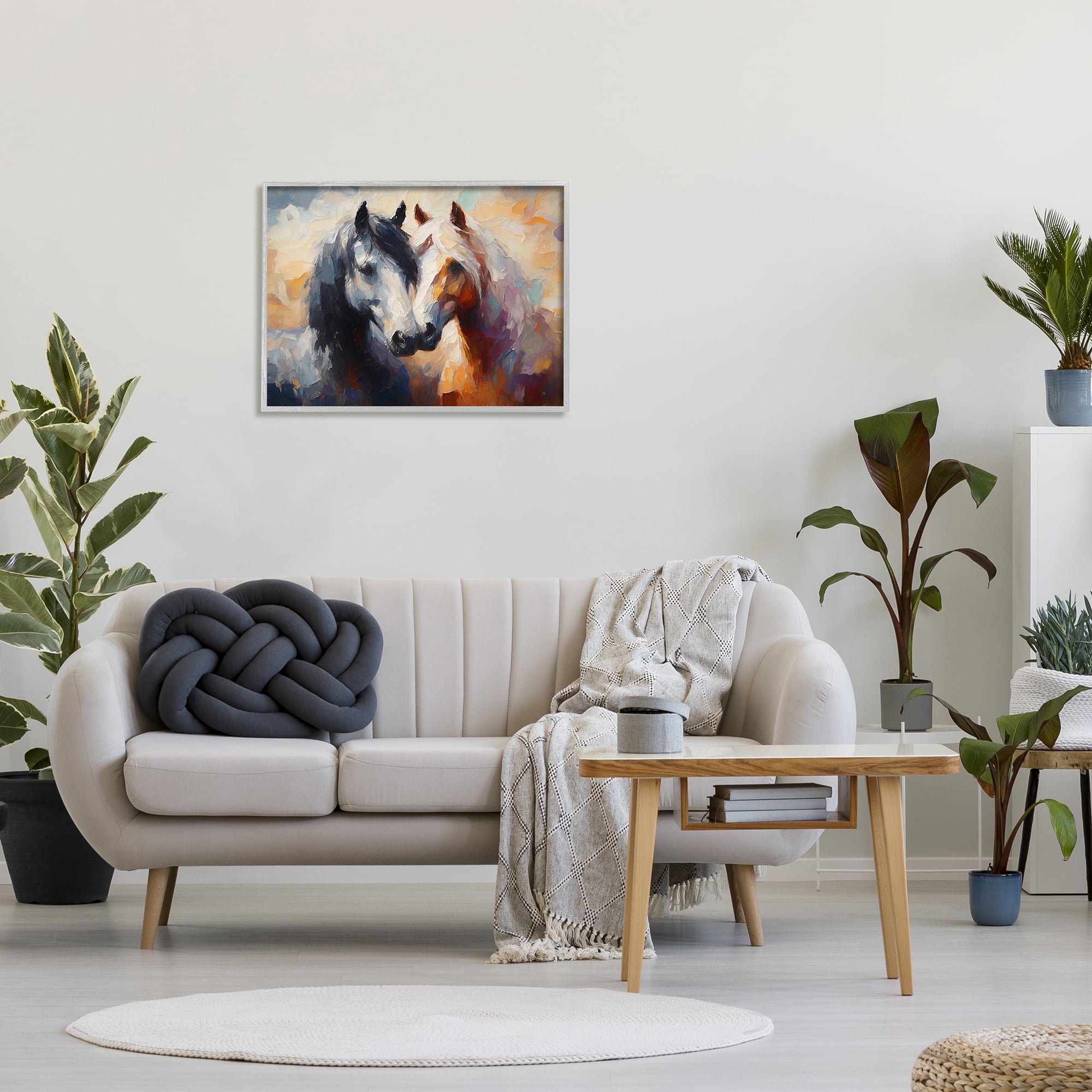 Stupell Industries Hugging Horses Painting Animals & Insects Painting Gray Framed Art Print Wall Art, 30 x 24