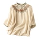 thumbnail image 2 of Fiudx Ofertas de La Semana Top de Manga Corta con Cuello Redondo y Lino Bordado Renacentista para Mujer Tops de Cuello Redondo de Manga Corta, 2 of 4