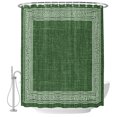 thumbnail image 2 of Green Geometric Shower Curtains for Bathroom, White Greek Key Design Burlap Modern Art Waterproof Fabric Shower Curtain, Decorative Bathroom Curtain for Bathtub, 66"x72" , No Hooks Included, 2 of 9