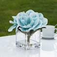 thumbnail image 2 of Enova Home Artificial Real Touch Magnolia Faux Flowers Arrangement in Cube Glass Vase with Faux Water for Home Office Wedding Decór (Blue), 2 of 4