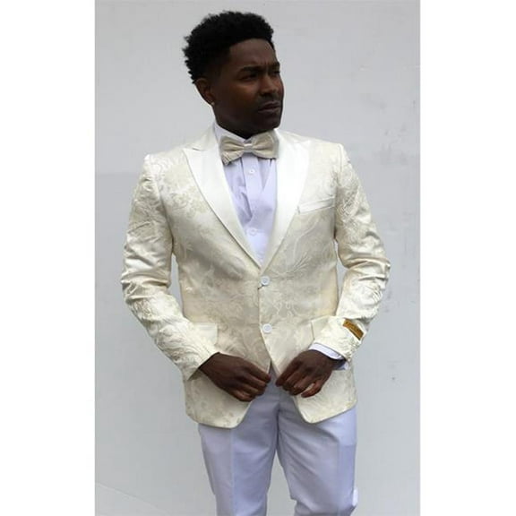 Ivory ~ Cream ~ Off White Paisley ~ Floral Blazer Dinner Jacket Slim Fit Sport Coat W