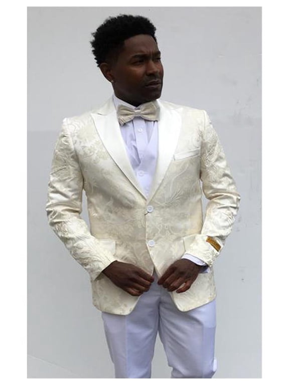Ivory ~ Cream ~ Off White Paisley ~ Floral Blazer Dinner Jacket Slim Fit Sport Coat W
