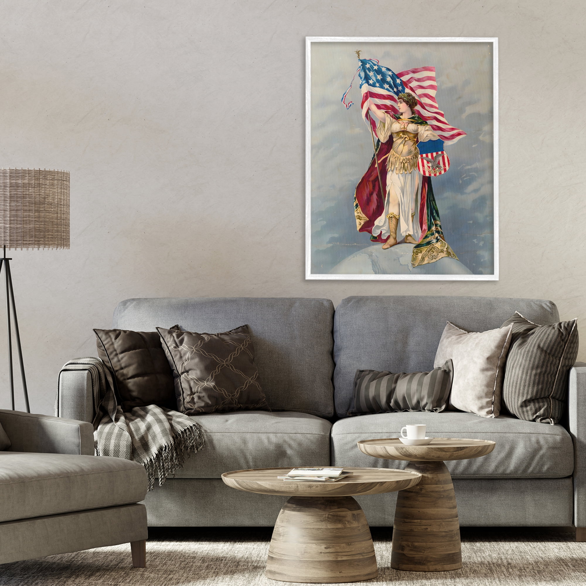 Stupell Industries Columbia Standing with American Flag White Framed Giclee Art, design by Arlington Prints