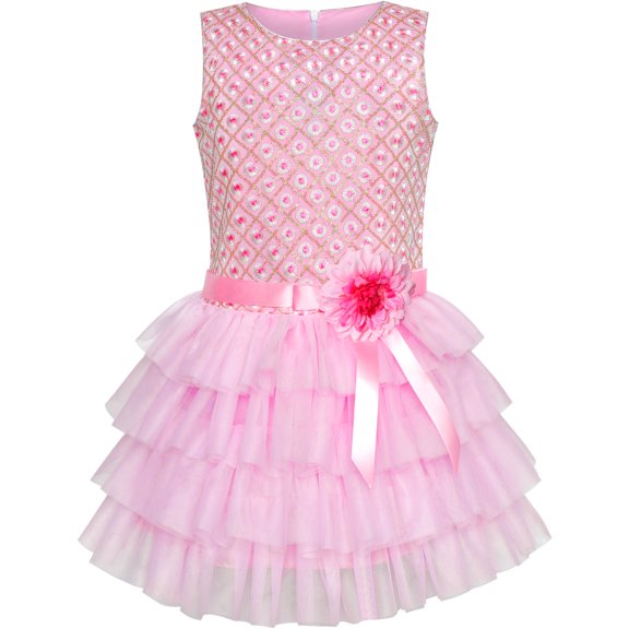 Sunny Fashion Girls Dress Ruffle Skirt Pink Flower Birthday Party 5 Years