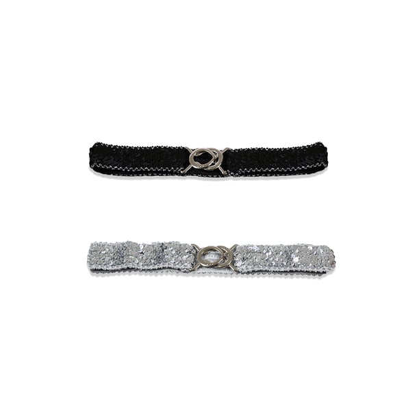 Cinturón elástico con hebillas de metal entrelazadas decoradas con lentejuelas INSPIRE CHIC para dama de 19.68" a 29.52" en plata y negro
