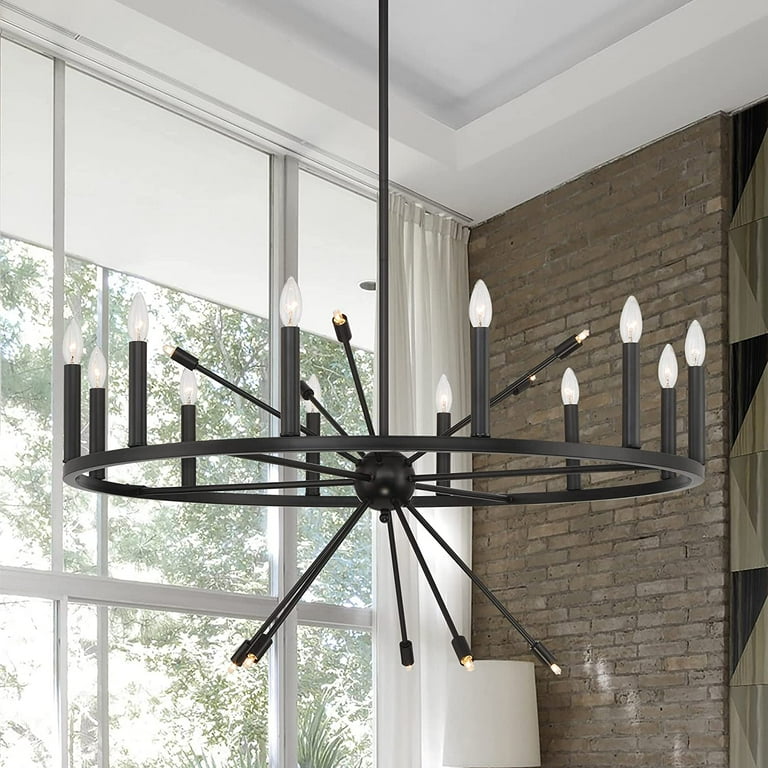 Vanity Art 60W 22-Light in White/Antique Silver Candle Style Wagon Wheel Chandelier Light, Bulb Not Included