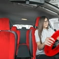 thumbnail image 4 of FH Group Universal Fit Doe16 Faux Cozy Soft Fluffy Warm Fur Car Seat Cushions Fit For Car Truck SUV Van, Comfortable, Warmth & Breathable  – Red Front Set, 4 of 9
