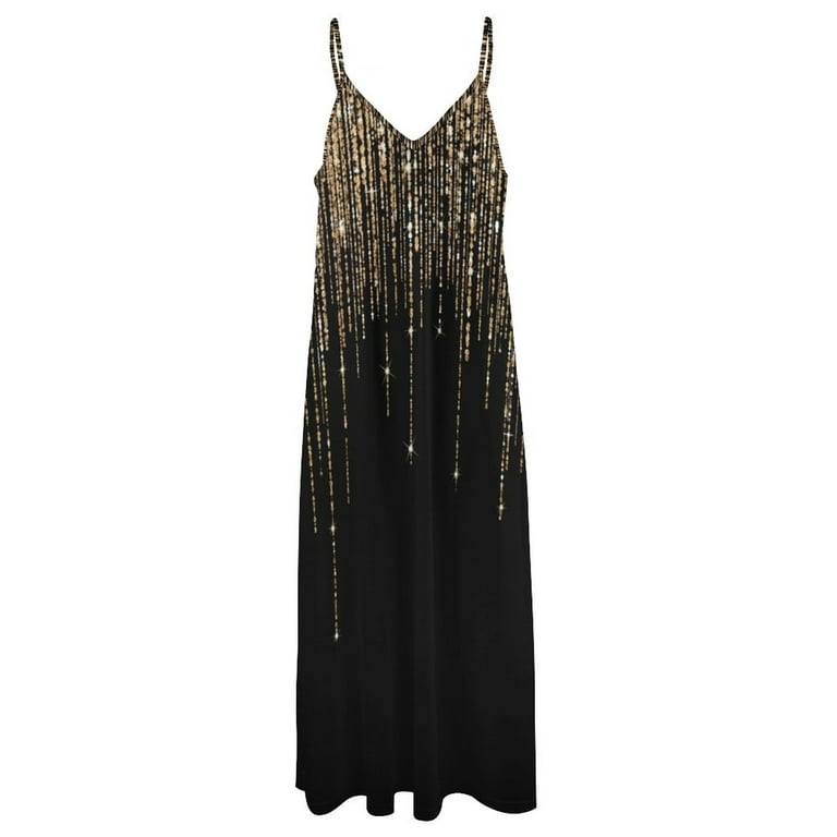 Luxury Chic Black Gold Sparkly Glitter Fringe Sleeveless Dress evening dress  ladies Woman's evening dress Prom gown - Walmart.com