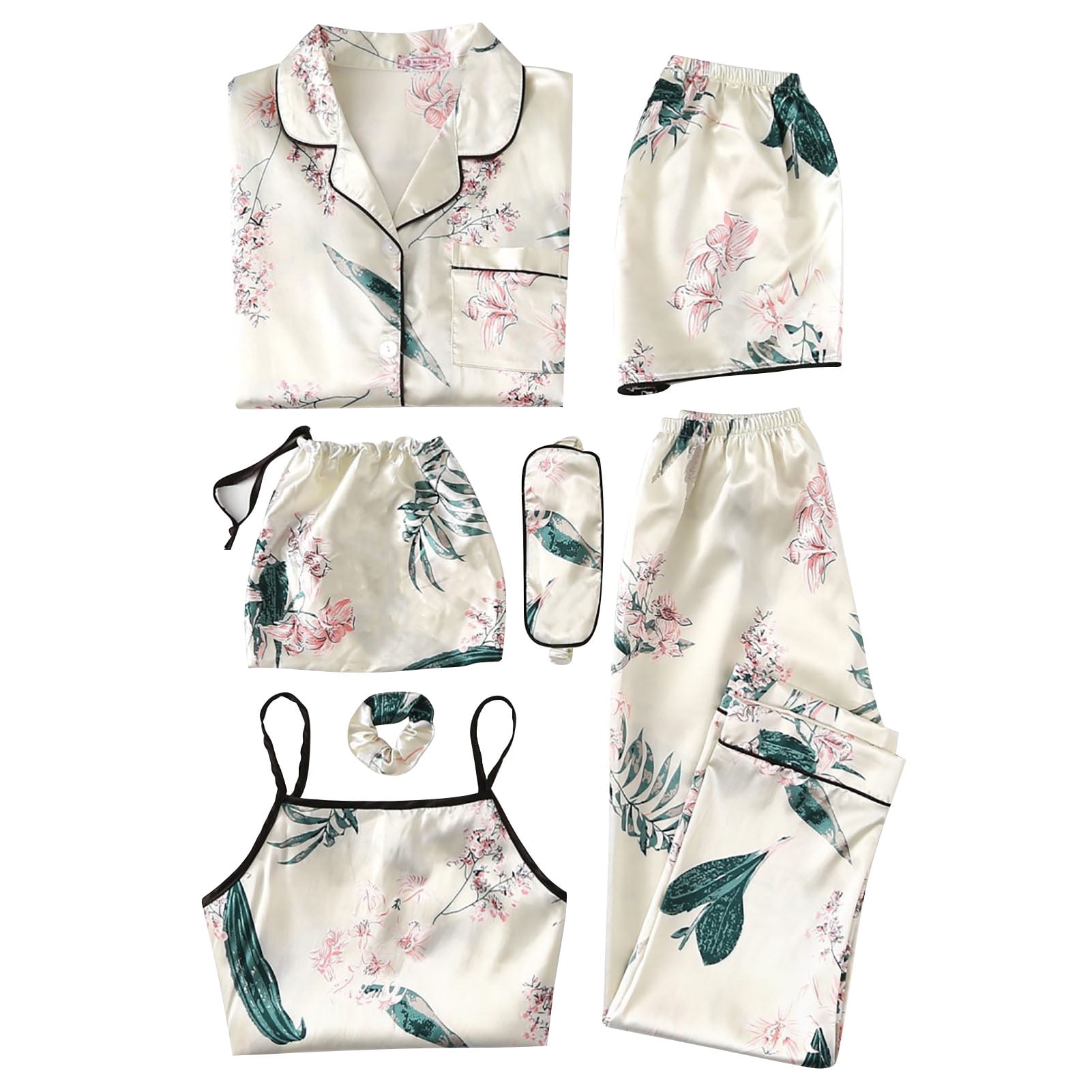 Womens 4pcs Lounge Sets Pyjamas Sexy Cami With Button Down Long Sleeve Shirt Pjs Sleepwear Set With Eye Patch Walmart