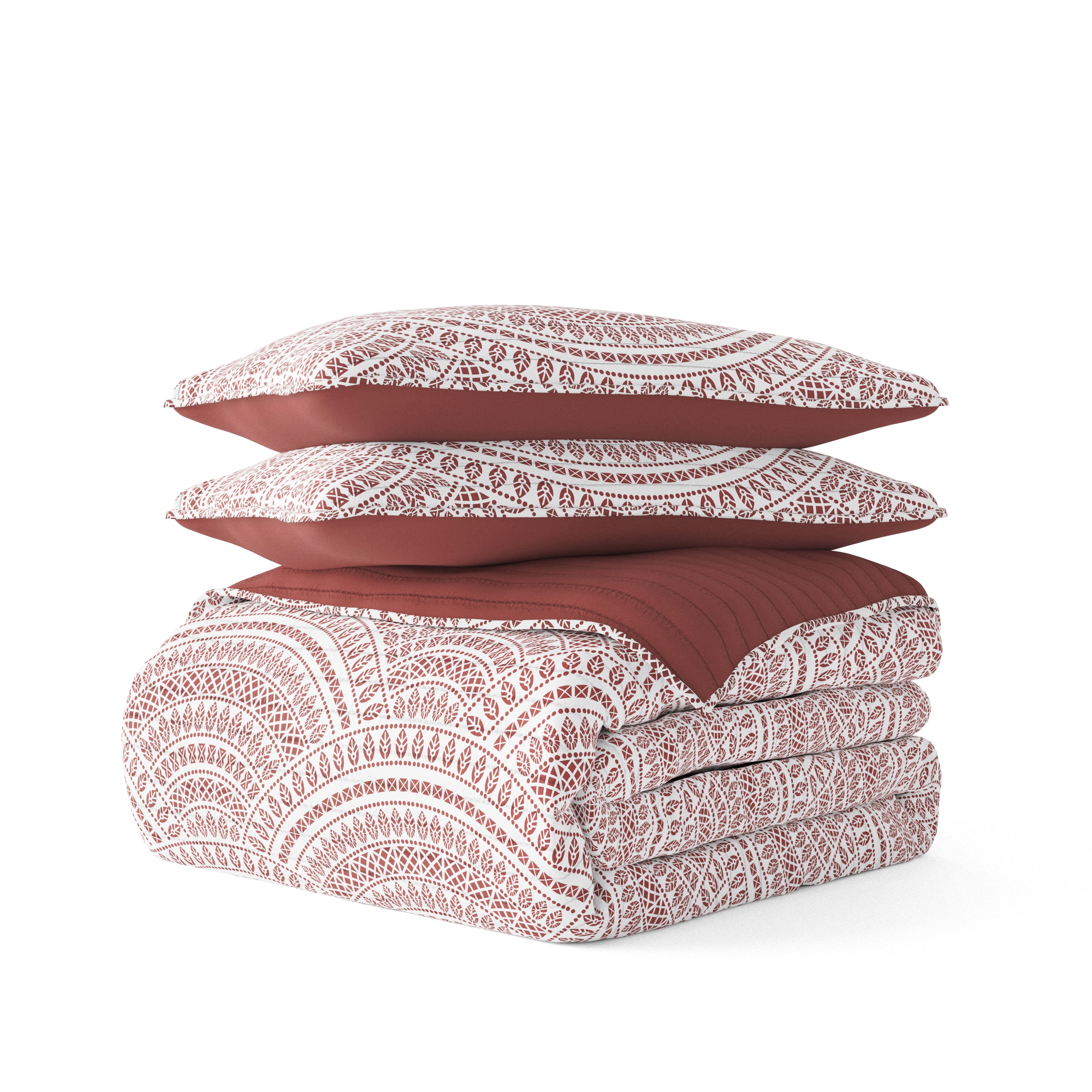 Noble Linens Terracotta 3 Piece Scallop Reversible Microfiber Quilt Set, Twin / Twin XL