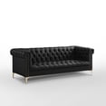 thumbnail image 3 of Oxford PU Leather Button Tufted with Gold Nailhead Trim Gold Metal Y-leg Sofa, Black, 3 of 5