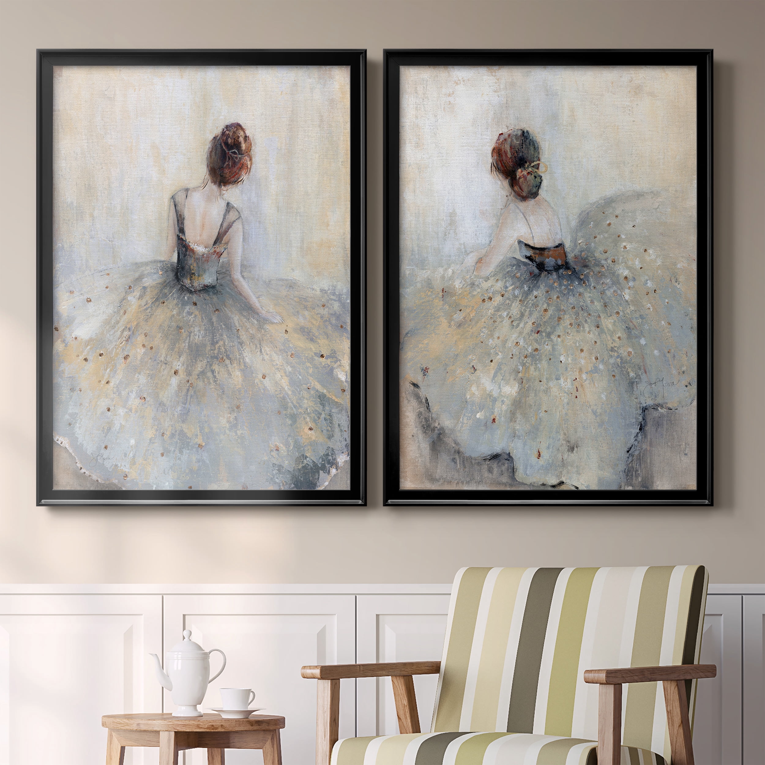 2 Piece Set Beautiful Contemplation Premium Framed Canvas - Ready to Hang - 26.5 x 36.5 Each - Black Frame