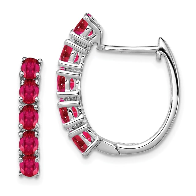 925 Sterling Silver Ruby Hinged Hoop Earrings Birthstone July