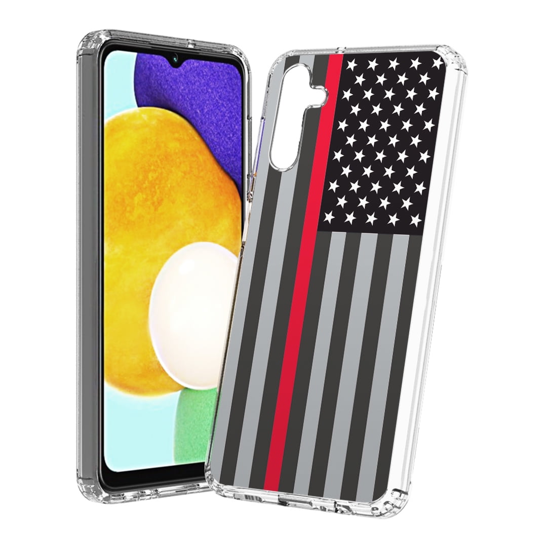 Capsule Case Compatible with Galaxy A13 5G [Heavy Duty Men Women Girly Slim Cute Design Shockproof Phone Case Clear Cover] for Samsung Galaxy A13 5G SM-A136 (The Thin Red Line Flag USA)
