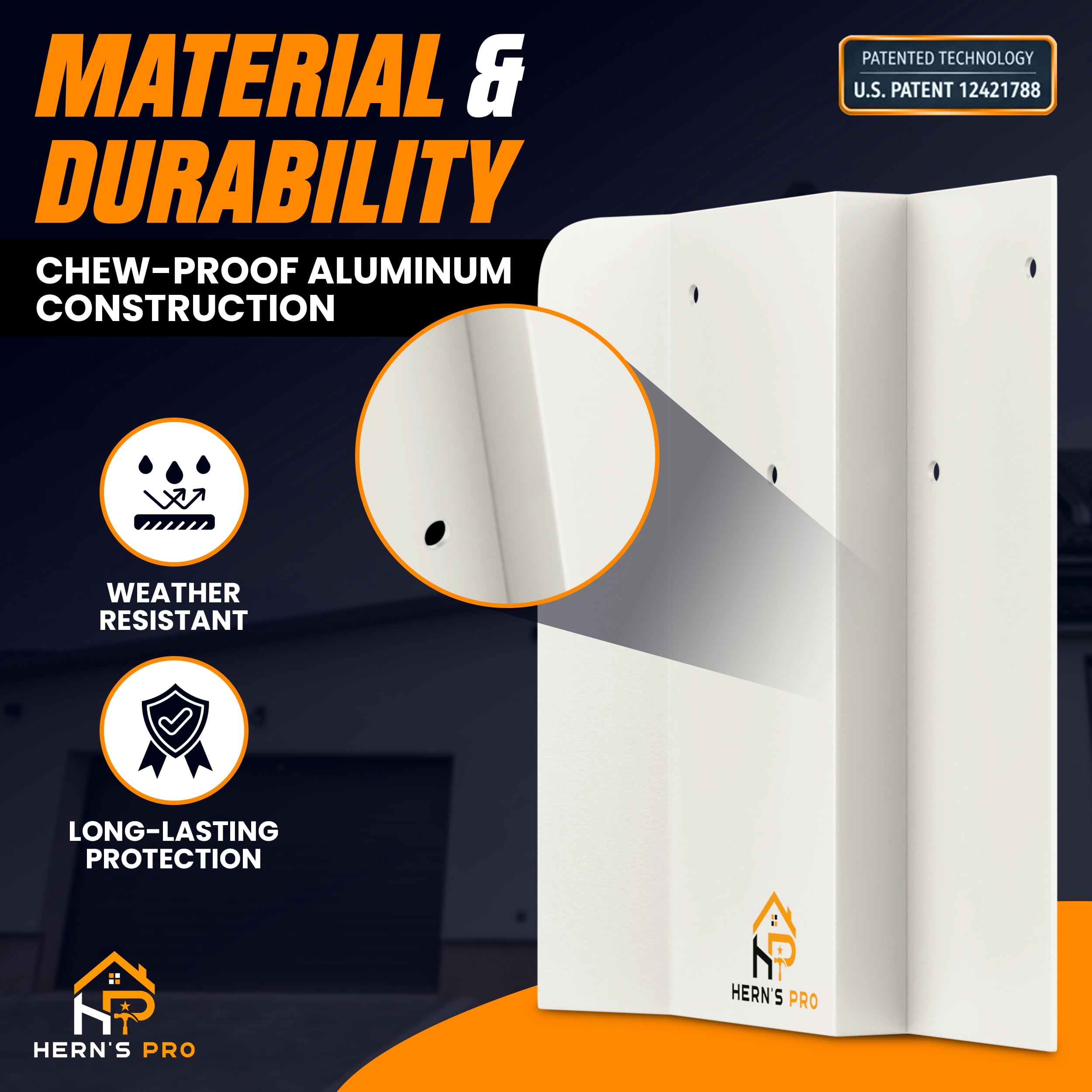 Hern's Pro Heavy-Duty Aluminum Garage Corner Pest Shield - Field-Tested Rodent Exclusion Armor (Matte White) Made In USA