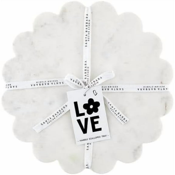 Marble Charcuterie Boards Cheese Board Round Scalloped Cutting Board, 12" Diameter, White$$Home Decor, Kitchen, & Other