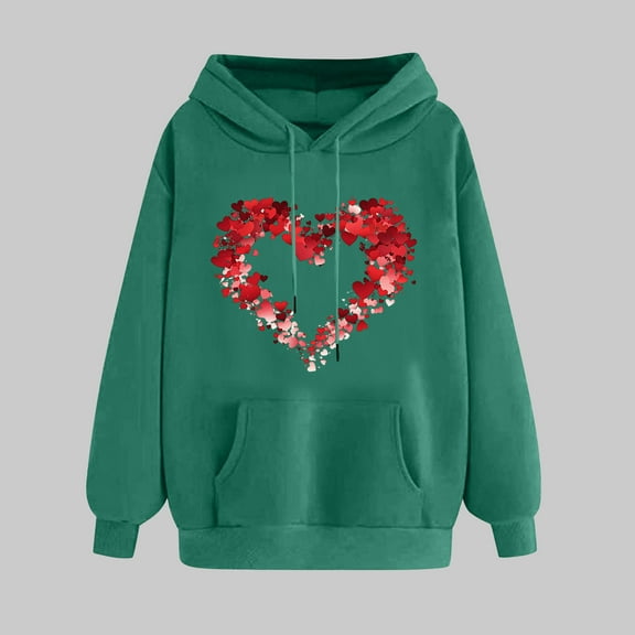 Valentines Day Hoodies, Heart Hoodie Women, Long Sleeve Hoodie Sweatshirt Women's Print Winter Hoodie Pullover Tops Long Sleeved Comfortable Sweatshirts