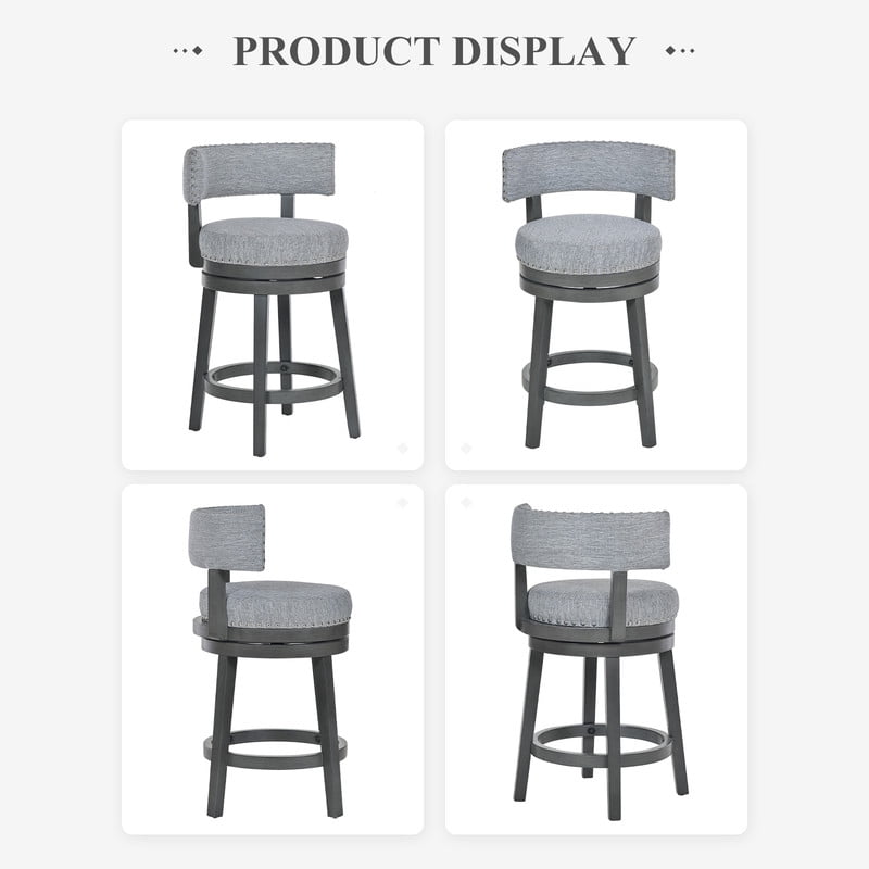 COLAMY Swivel Bar Stools Set of 3, 25 Inch Counter Height Stools, Modern Upholstered Wood Bar Chairs with Back for Kitchen Island Dining Room Bar, Fits 34-40" Height, Gray