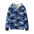 thumbnail image 2 of POLERO Boys Sweatshirt Blue Sharks Print Hoodie Cozy Soft Winter Jacket Coat with Pocket Zip Up Hoodie for Boys, Size M, 2 of 7