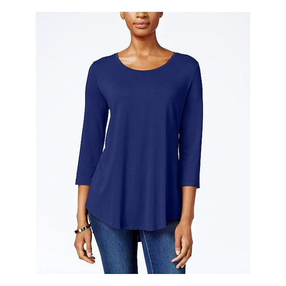 JM Collection JM COLLECTION Womens Blue Solid 3/4 Sleeve Scoop Neck TShirt Top Size M