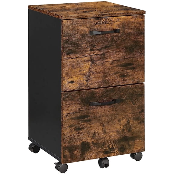 VASAGLE File Cabinet with 2 Drawers, Rolling Office Filing Cabinet, Rustic Brown and Black