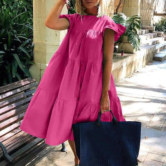CEHVOM Robe d'Été Décontractée à Col Rond pour Femmes, Mode Ample