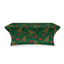 TSOVTHRID Christmas Tree Bowknot Print Fitted Polyester Table Covers 6ft Stretch Tablecloths for 6 Foot Tables Elastic Rectangle Table Cloths for Banquet Birthday Party Christmas Decor