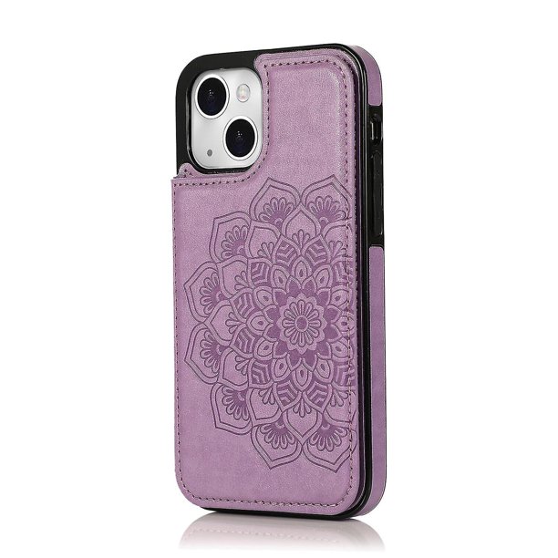 Funda para iPhone 14 con tarjetero de piel sintética con estampado de flores de datura