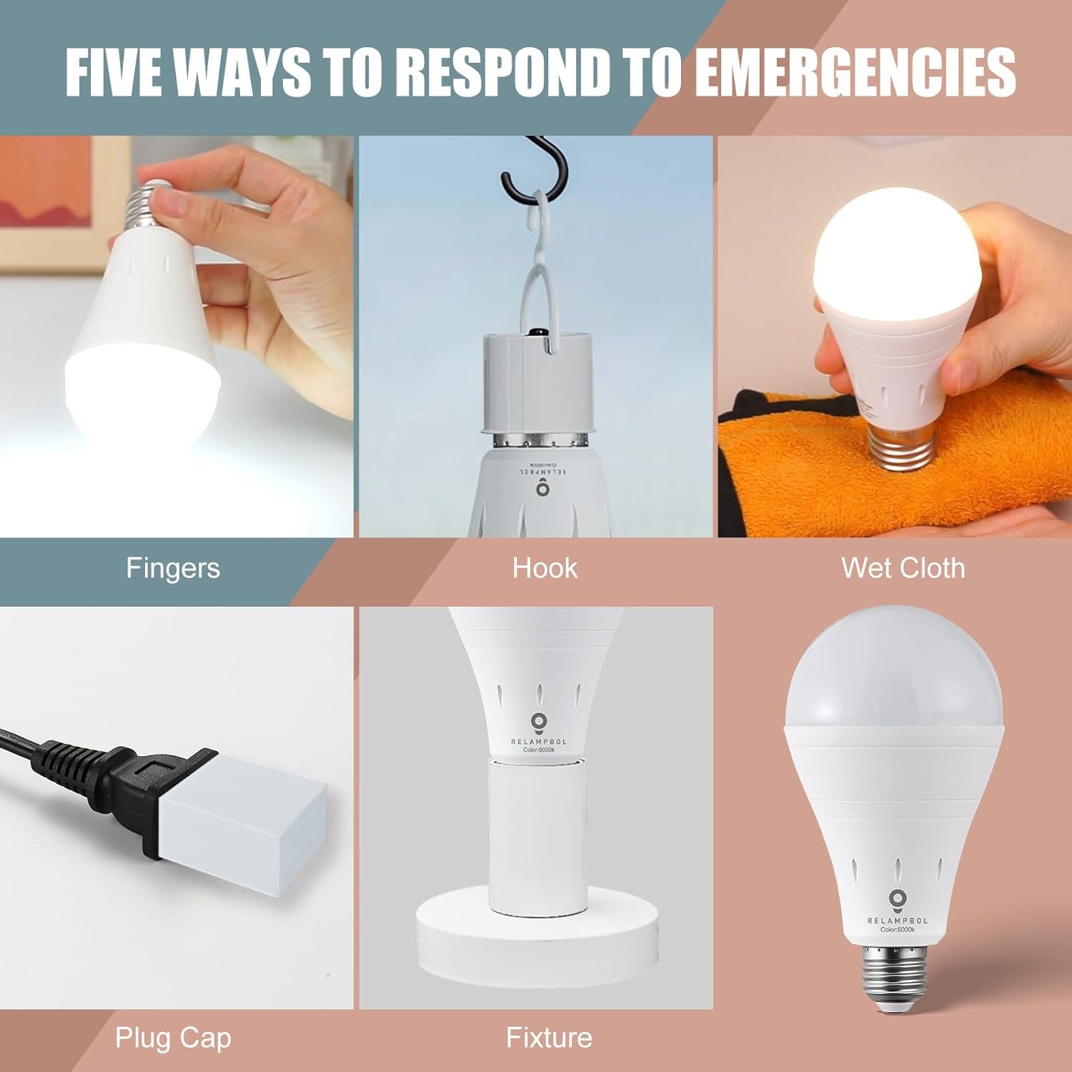 4 Pack Rechargeable Light Bulb Emergency Battery Operated Light Bulbs LED 6000K 9W 800Lumens E26 120V 1200mAh Power Outage Hurricane Reading Lighting Camping