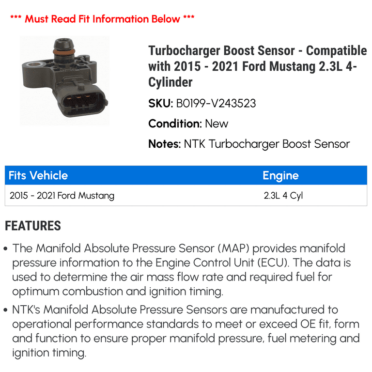 MAP Sensor Manifold Absolute Pressure for Ford Mustang 2.3 2014 - 2019 MAP Sensor Manifold Absolute Pressure for Ford Mustang 2.3 2014 - 2019