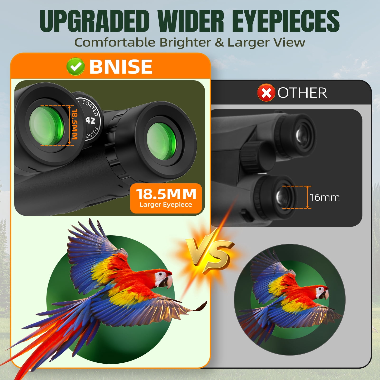 BNISE Binoculars for Adults , 10X42 HD Professional Binoculars with Low Light Vision Bak 4 Prism FMC Lens, Compact Waterproof for Bird Watching,Hunting,Hiking Outdoor Traveling