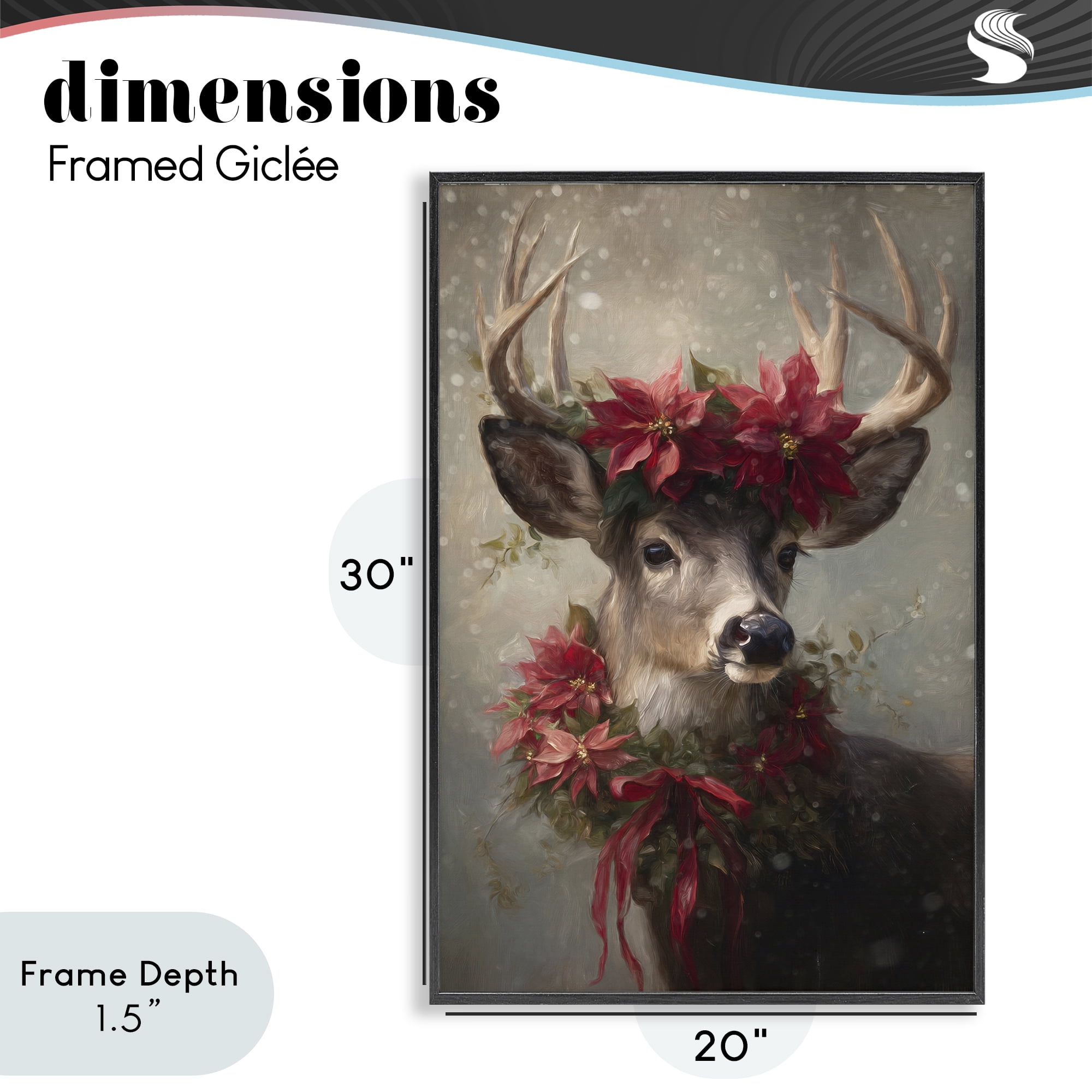 Stupell Industries Poinsettia Christmas Deer Black Framed Giclee Art, design by Tina LeCour