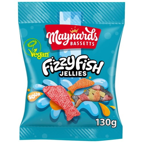 Maynards Bassetts Fizzy Fish Sweets Bag 130g, British Import (Pack of 6)